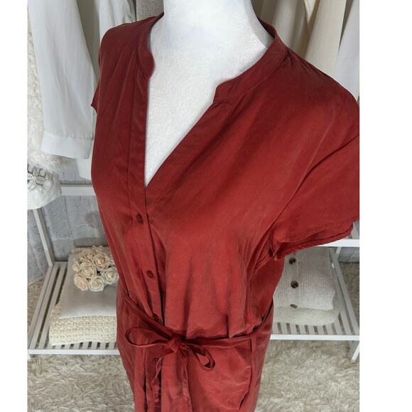 Long Tall Sally Women's Sz 8 Tall Burnt Orange Midi Tie Waist Shirt Dress #0600 - Picture 2 of 14